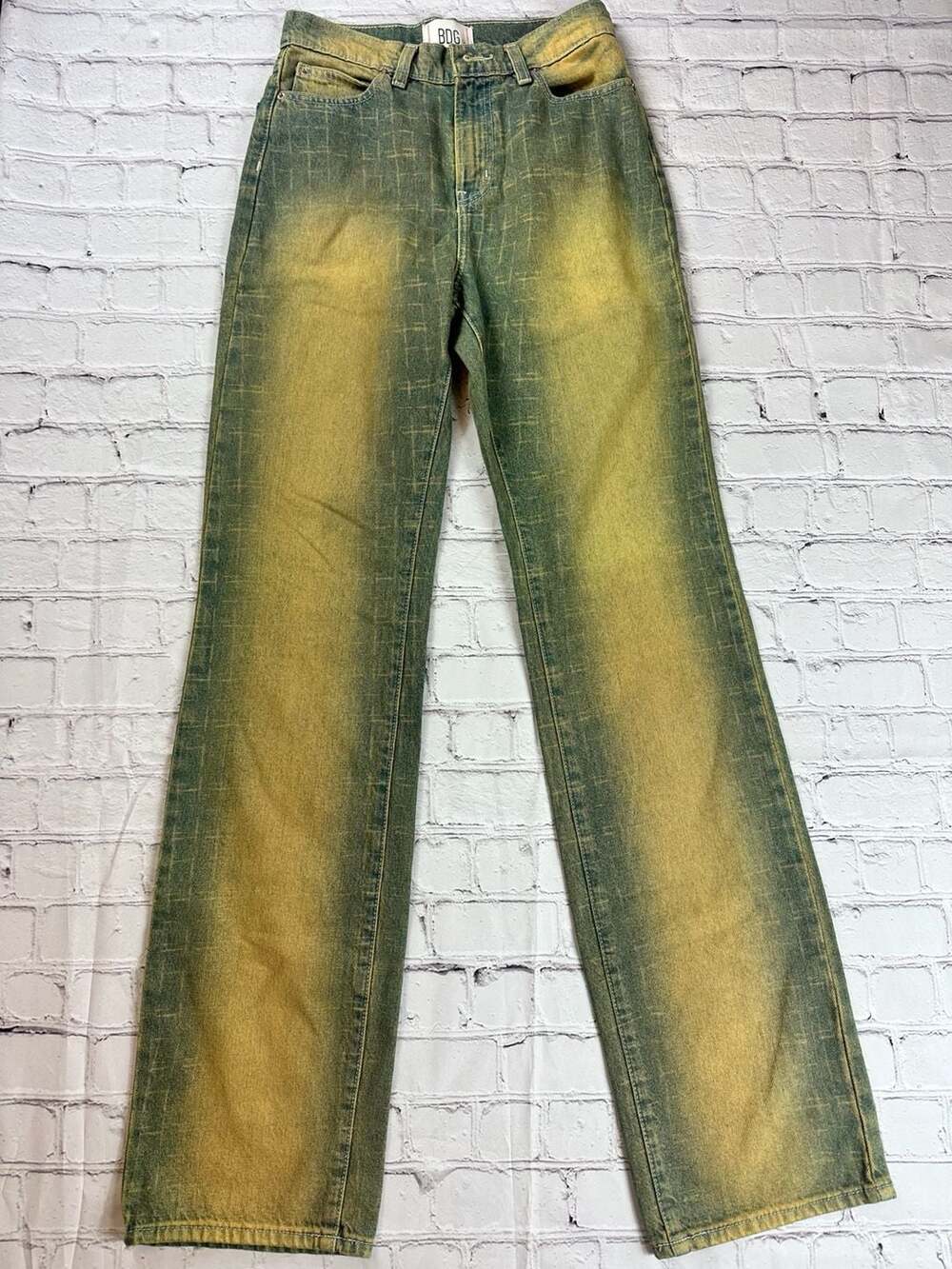 BDG High Rise Slim Tinted Mustard Green Straight Leg Jeans